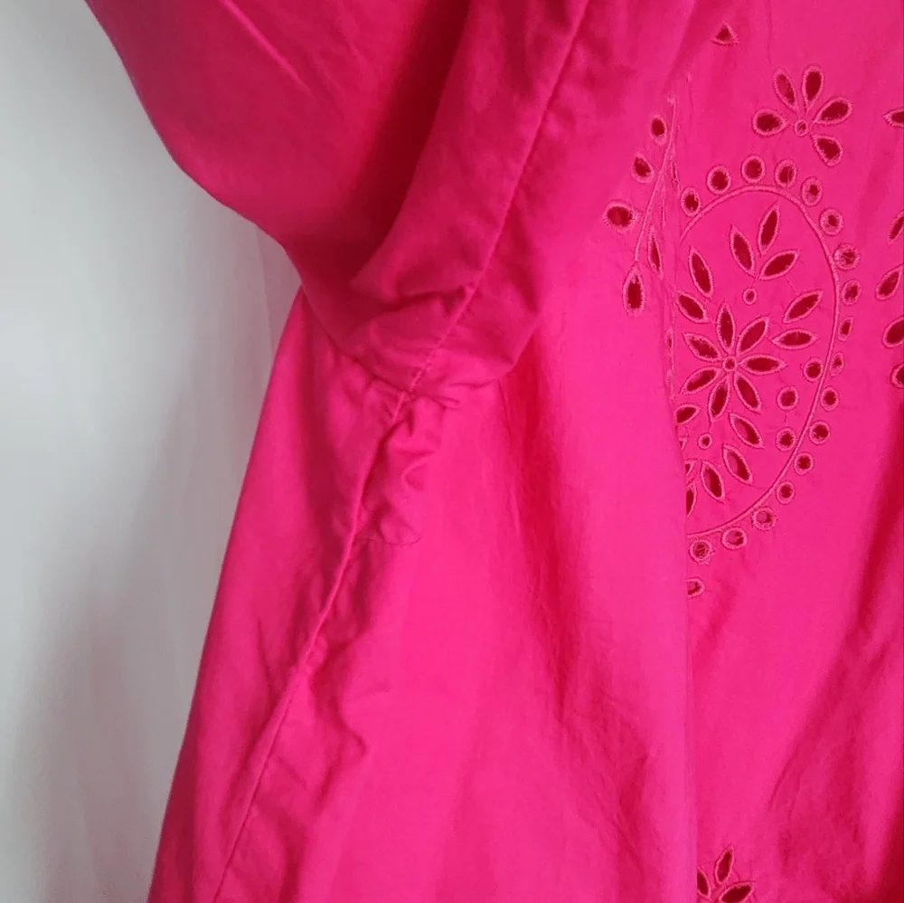 J.Crew Mockneck Cotton Eyelet Top With Cami, Size L,  Fuchsia Pink, Excellent